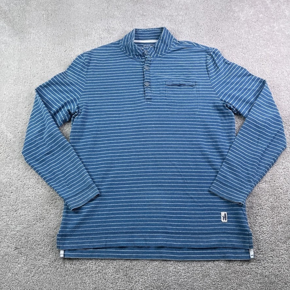 Johnnie-O Shirt Mens Medium Blue Stripes Rocky Henley‎ Pullover Chest Pocket